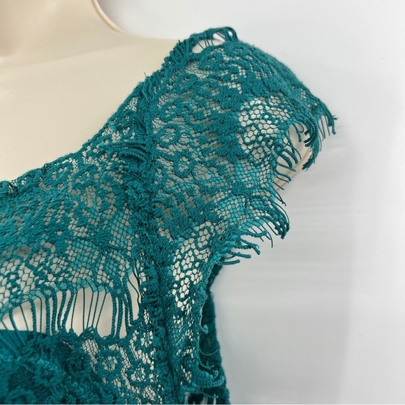 Free People Intimately Peek A Boo Lace Cap Sleeve Overlay Midi Sheath Slip Dress - Picture 3 of 15